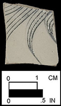 Scratch-blue body sherds, Bennett's Point,&nbsp;18QU28 /122 (left and center), 18QU28 /123 (right).